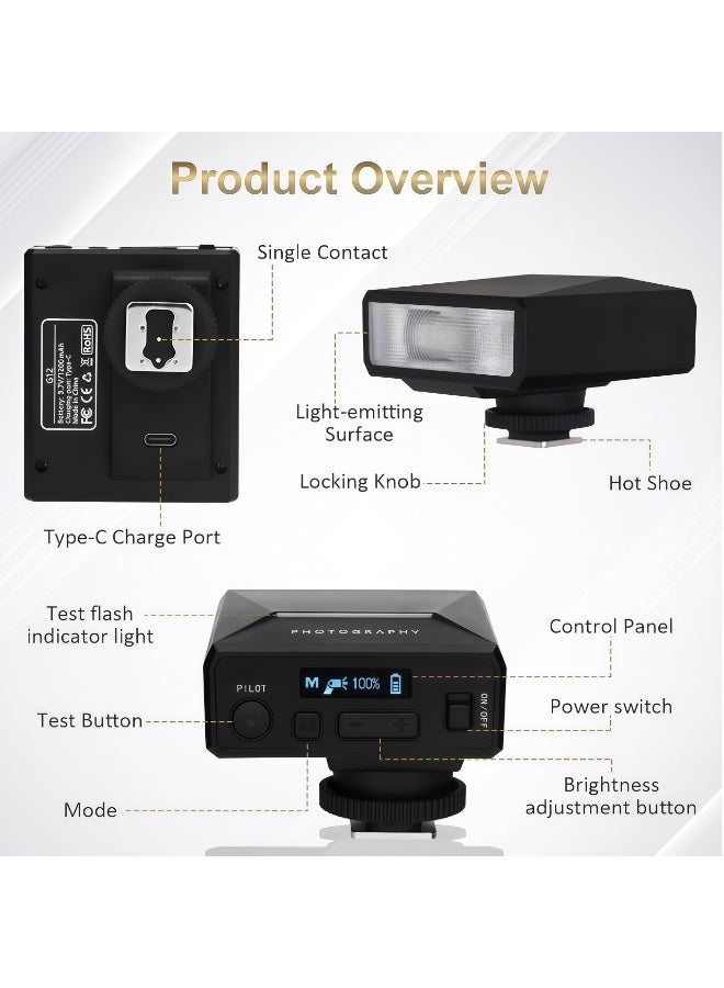 FlashHawk Mini Camera Flash Speedlite, 5600K,USB-C Charging Built-in 1200mAh Battery Compatible for Canon/Sony/Fujifilm/Nikon/Panasonic/Olympus,Speedlight Photography for Cameras with Single-Contact - Image 2